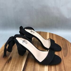 Trary Chunky High Heel Sandals Womens 9 Black Ankle Tie‎ Block Heel